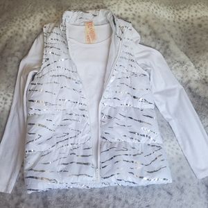 Girls Puffy Zipper Vest w/ White Glitter Shirt